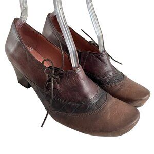 Hispanitas high heel shoes brown leather croc embossed lace up 41 10.5 block